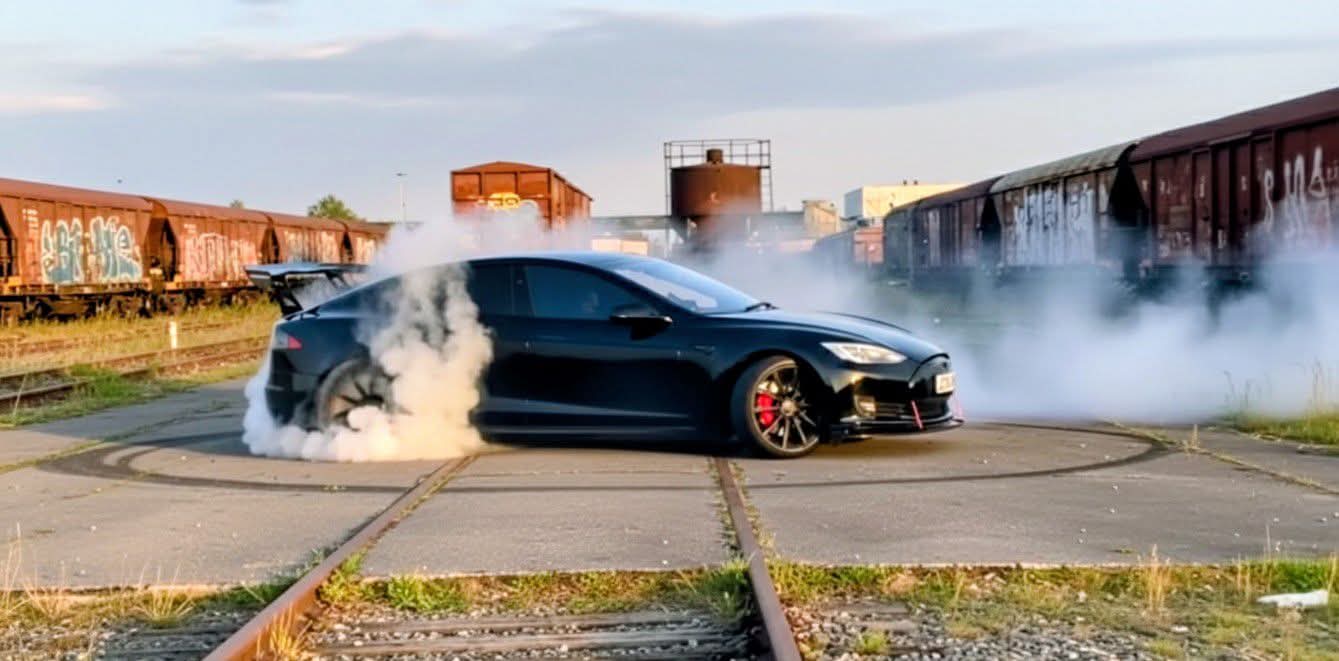 Tesla Model S Electric GT Tire Smoke Launch